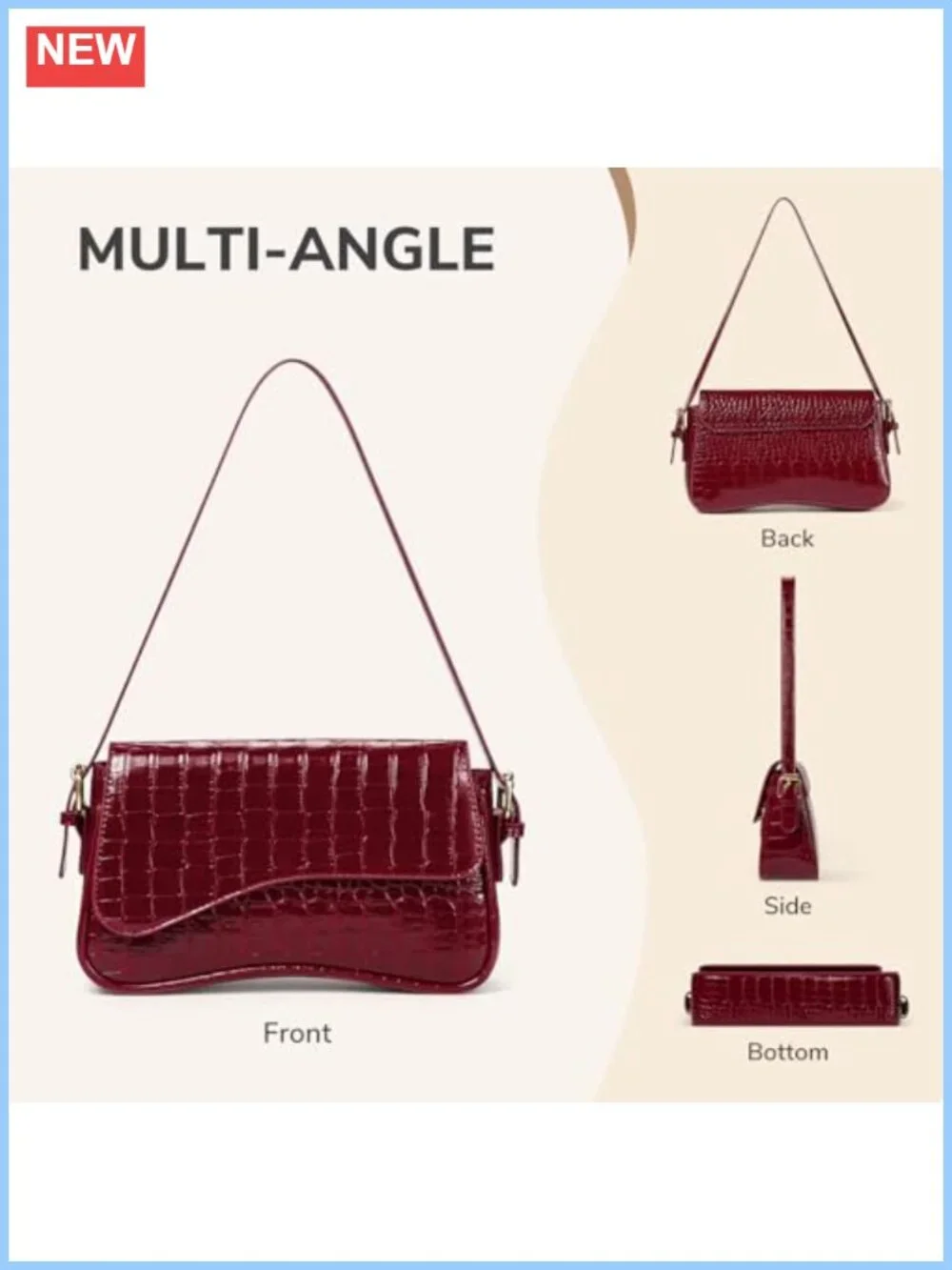 PU Leather Hobo Shoulder Bag Crossbody Clutch Purse with Adjustable Strap